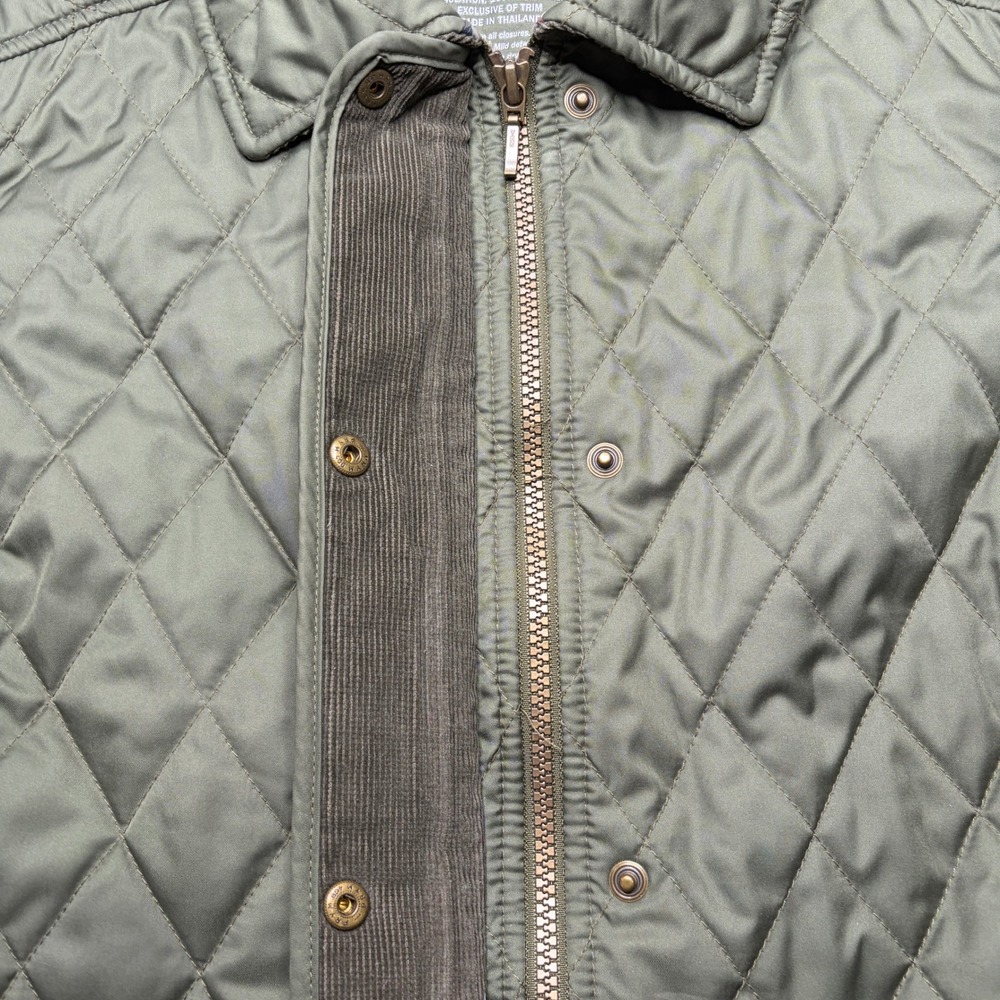 LL Bean Quilted Riding Jacket Women Large Olive Green Plaid Lined Snap Barn Coat - Picture 8 of 14